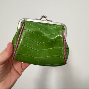 Green and Pink Crocodile-Embossed Women's Clutch